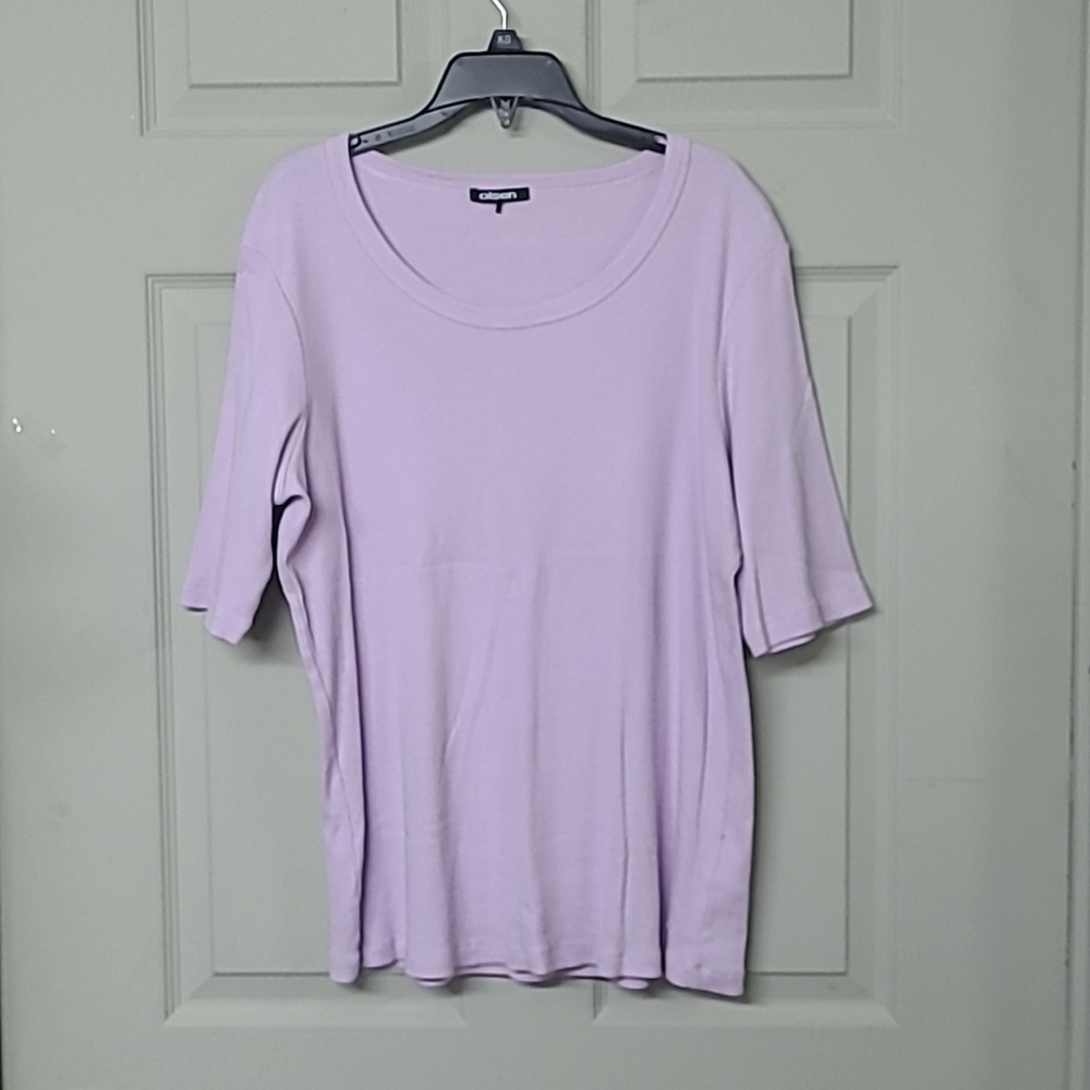 Olsen 'Edda Shaped Fit' Ribbed Top Purple Modern Milano Sleeve XL(16) Like New
